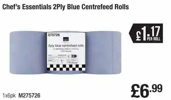 Chef's essentials 2ply blue centrefeed rolls
