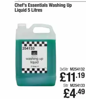 Booker Wholesale Chef's essentials washing up liquid 5 litres offer