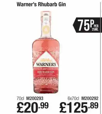 Booker Wholesale Warner's rhubarb gin offer