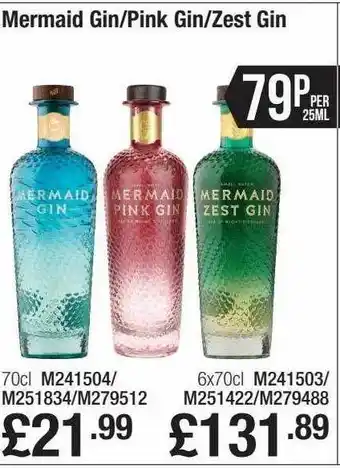 Booker Wholesale Mermaid gin, pink gin or zest gin offer