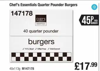 Booker Wholesale Chef's essentials quarter pounder burgers offer