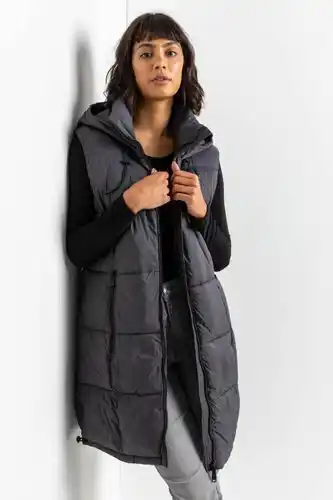 Roman Roman padded longline hooded gilet in charcoal - size 16 offer