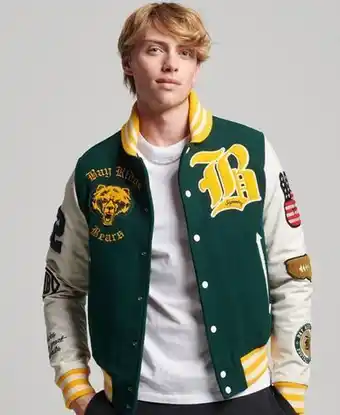 Superdry Superdry men's college varsity patch bomber jacket green / enamel green offer