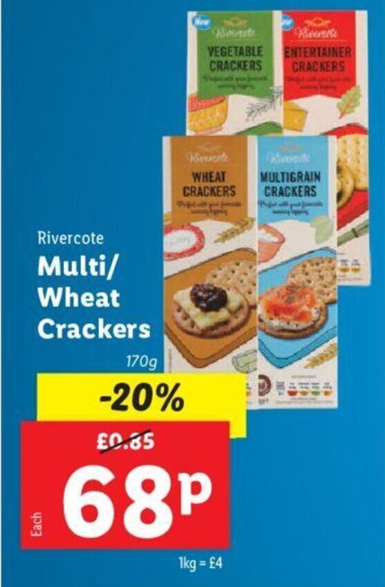 Rivercote Multi Wheat Crackers 170g offer at Lidl