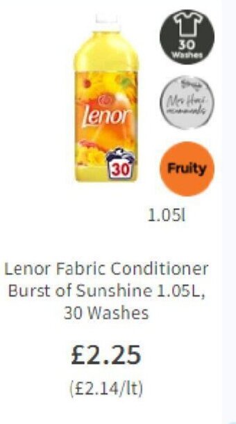 Asda Lenor Fabric Conditioner Burst of Sunshine 1.05L, 30 Washes offer