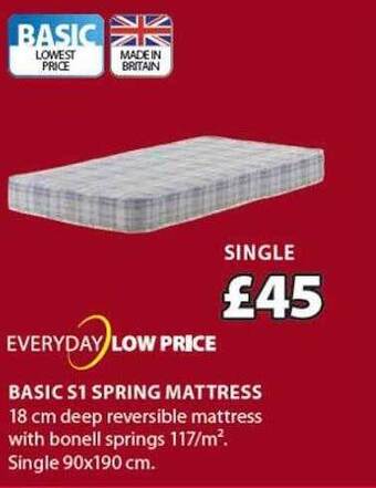 JYSK Basic s1 spring mattress offer