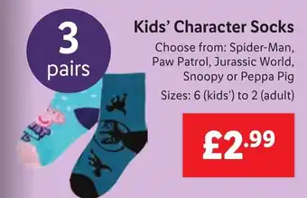 Lidl Kid's Character Socks offer