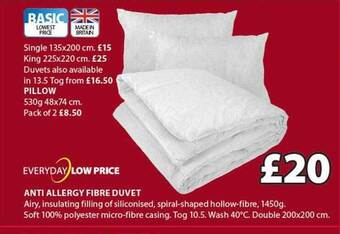 JYSK Anti allergy fibre duvet offer