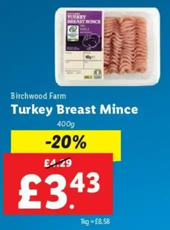 Lidl Birchwood Farm Turkey Breast Mince 400g offer