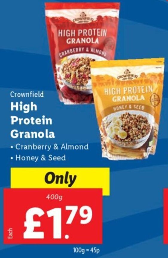 Crownfield High Protein Granola 400g offer at Lidl