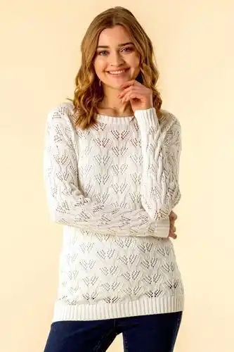 Roman cotton cable knit jumper in ivory - size 18