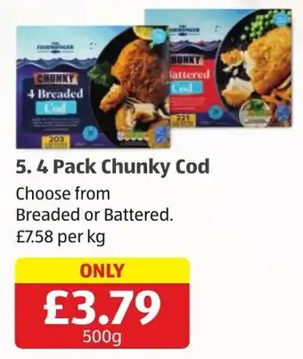 Aldi 5.4 Pack Chunky Cod Choose from Breaded or Battered 500g offer