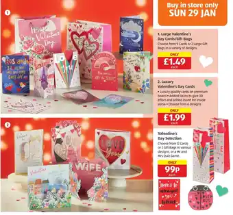 Aldi 1. Large Valentine's Day Cards/Gift Bags, Luxury Valentine's Day Card's, Valentine's Day Selection offer
