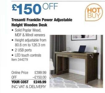 Costco Tresanti franklin power adjustable height wooden desk offer