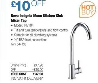 Costco Deva insignia mono kitchen sink mixer tap offer