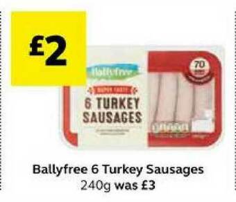 SuperValu Ballyfree 6 Turkey Sausages offer