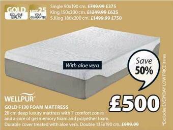 JYSK Wellpur gold f130 foam mattress offer