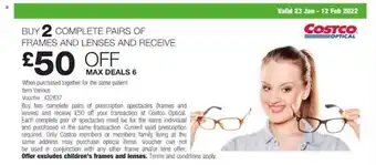 Costco 2 complete pairs of frames and lenses and receive offer