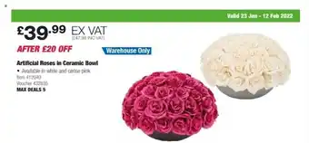 Artificial roses in ceramic bowl