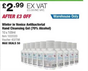 Costco Winter in venice antibacterial hand cleansing gel (70% alcohol) offer