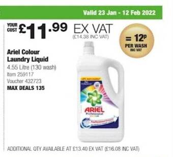 Costco Ariel colour laundry liquid offer