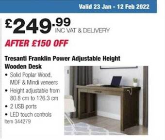 Costco Tresanti franklin power adjustable height wooden desk offer