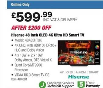 Costco Hisense 48 inch oled 4k ultra hd smart tv offer