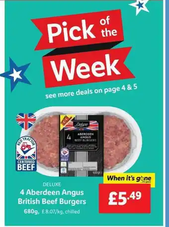 Lidl Deluxe 4 averdeen angus british beef burgers offer