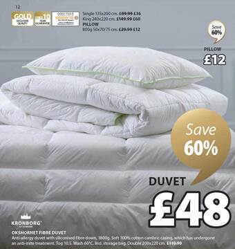 JYSK Kronborg okshornet fibre duvet offer