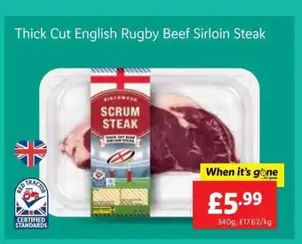 Lidl Thick cut english rugby beef sirloin steak offer