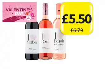 Londis I heart wines malbec, rosé, pinot grigio offer