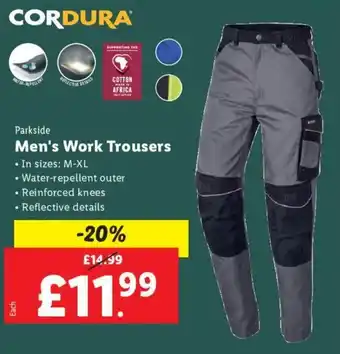 Lidl Parkside Men's Work Trousers offer