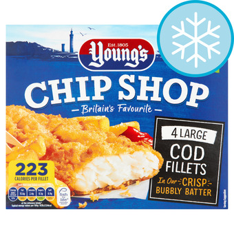 Tesco Youngs chip shop 4 large cod fillets 440g offer