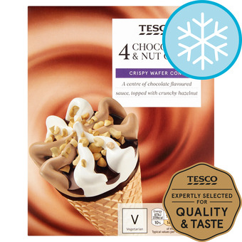 Tesco Tesco 4 chocolate & nut cones 440ml offer