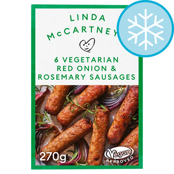 Tesco Linda mccartney 6 vegetarian red onion & rosemary sausages 270g offer