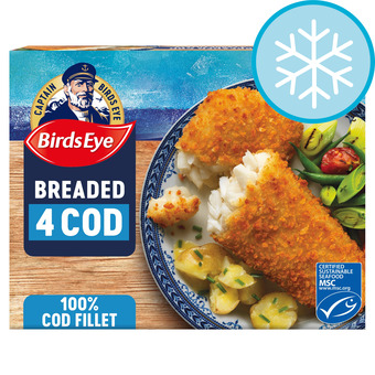 Tesco Birds eye 4 large breaded cod fillets 440g offer