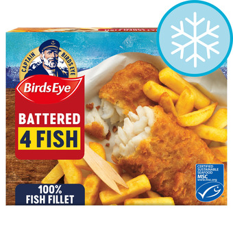 Tesco Birds eye 4 battered fish fillets 400g offer