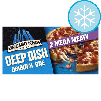 Tesco Chicago town deep dish mega meaty pizzas 2 x 157g offer