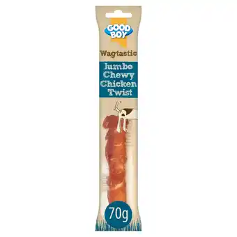 Tesco Good boy wagtastic jumbo twist chicken 70g offer