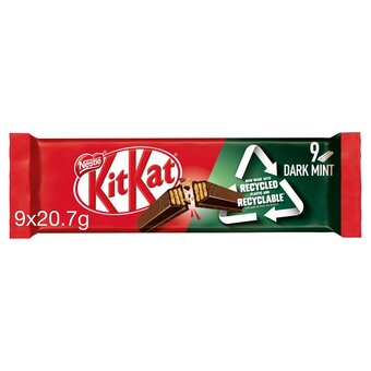 Tesco Kit kat 2 finger dark mint biscuits 9 pack 186.3g offer
