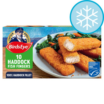Tesco Birds eye 10 fish fingers haddock 280g offer