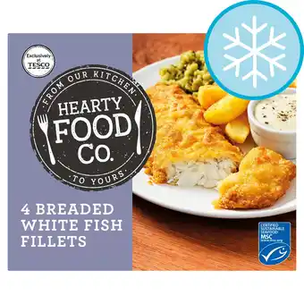 Tesco Hearty food co 4 breaded white fish fillets 500g offer