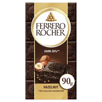 Tesco Ferrero rocher hazelnut dark 55% chocolate bar 90g offer