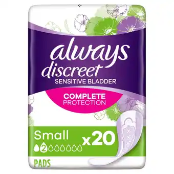 Tesco Always discreet small incontinence pads 20 pack offer