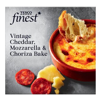 Tesco Tesco finest cheddar mozzarella & chorizo bake 150g offer