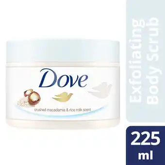 Tesco Dove macadamia & rice milk body scrub 225ml offer