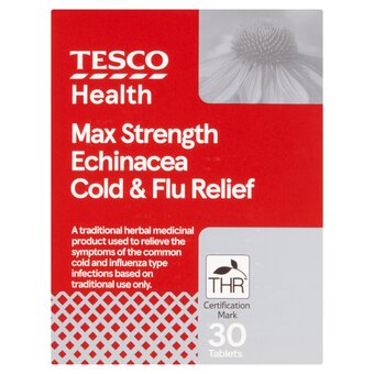 Tesco Tesco max echinacea cold & flu relief tablets 30s offer