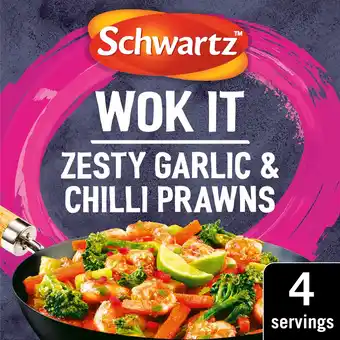 Tesco Schwartz wok it garlic & chilli prawn seasoning 35g offer