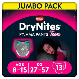 Tesco Huggies drynites girl pyjama pants 8-15 years x13 offer