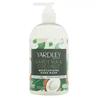 Tesco Yardley gardenia & coconut moisturising hand wash 500ml offer
